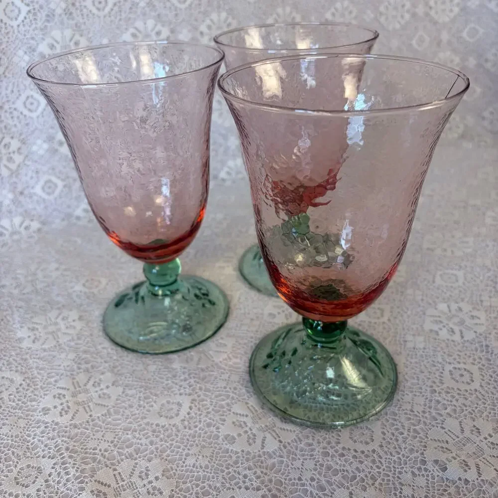 Vintage Pink & Green Textured Pfaltzgraff Garden Party goblets – Set of 3
